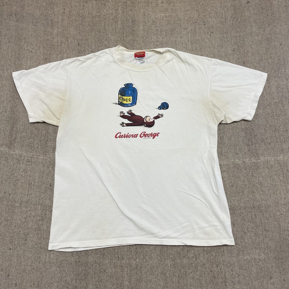 vintage Curious George shirt mens xl white 1990s passed out drunk funny joke‎